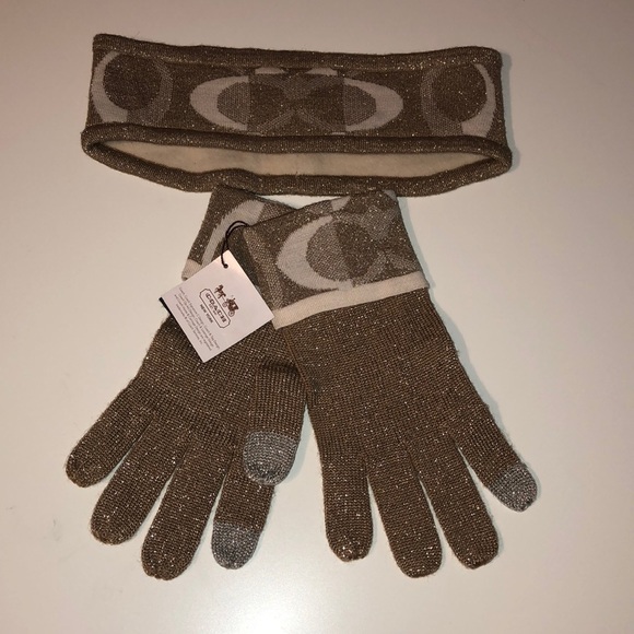 Coach Accessories - Coach Tech Gloves & Headband Ear Warmer Set Gold